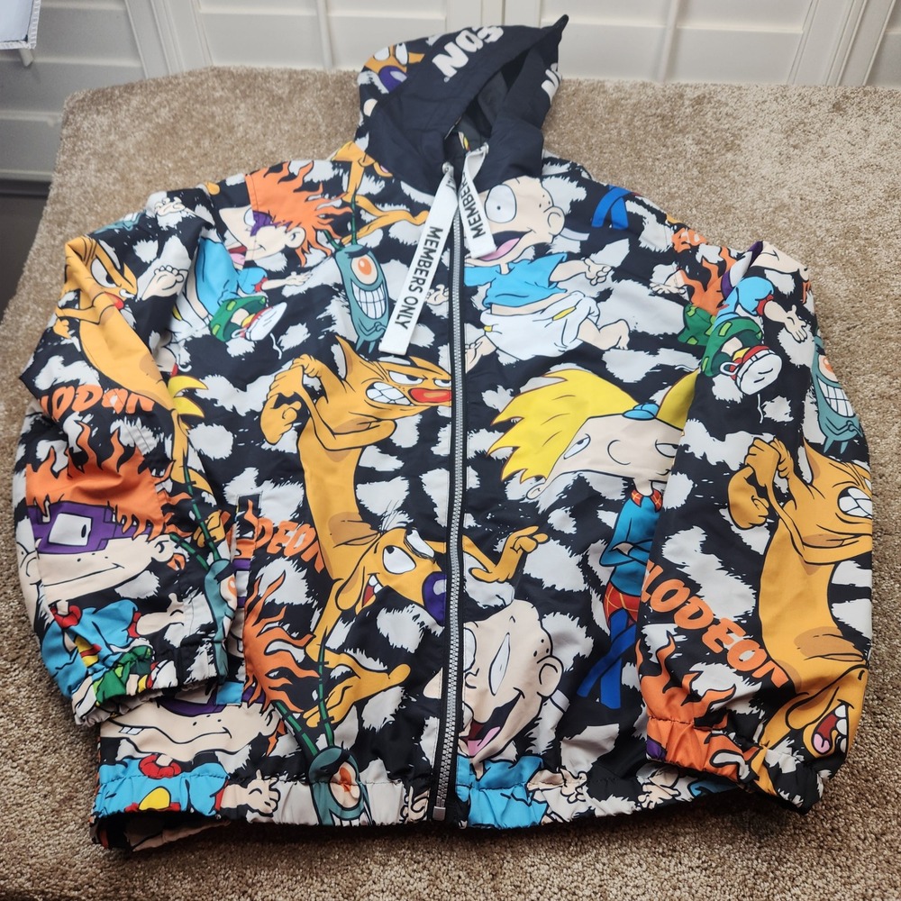 Members Only x Nickelodeon Kids Windbreaker Jacket Hey Arnold Rugrats CatDog M